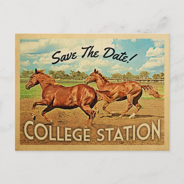 Postal De Anuncios College Station Texas Guarde la Fecha Caballos (Anverso)
