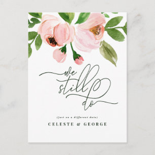 Postal De Anuncios Color de agua rosa floral cambiar la fecha boda
