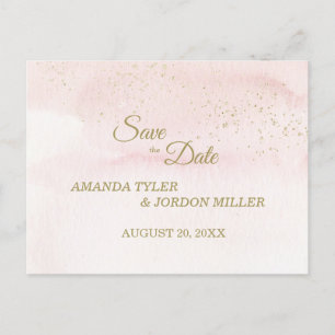 Postal De Anuncios Color de agua rosa Tipo de oro Boda Guardar la fec