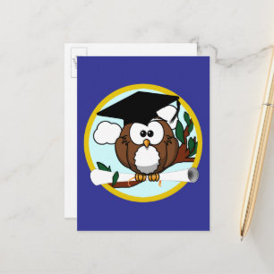 Postal De Anuncios Colores de la escuela de búho de graduación Azul