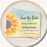 Postal De Anuncios Colorida Reunión Familiar Salva La Fecha<br><div class="desc">Pídele a su familia que guarde la fecha de su Reunión Familiar con esta colorida floral, guarde la tarjeta de fecha. Cuenta con un girasol acuarela y un fondo. Fácil personalizable con tu nombre y detalles. Porque creamos nuestra obra de arte no encontrarás esta imagen exacta de otros diseñadores. Acuarela...</div>