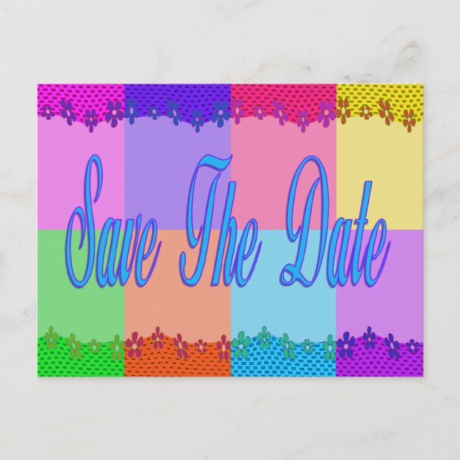 Postal De Anuncios Colorido Save the Date (Anverso)