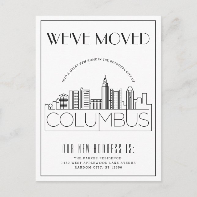 Postal De Anuncios Columbus, Ohio Moderno Deco | Cambio de Dirección (Anverso)