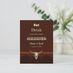 Postal De Anuncios Comer Beber Casados Boda Cráneo de Toro Rústico