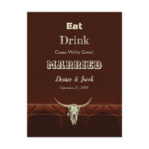 Comer Beber Casados Boda Cráneo de Toro Rústico