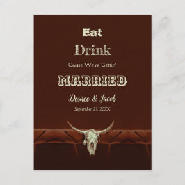 Postal De Anuncios Comer Beber Casados Boda Cráneo de Toro Rústico
