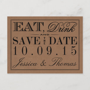 Postal De Anuncios Comer, Beber & Casarse Boda Rústica Kraft