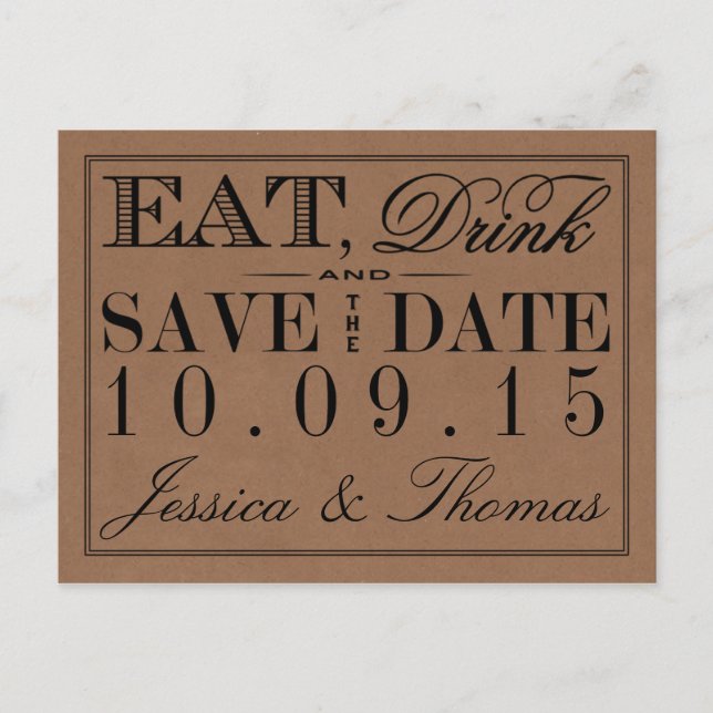 Postal De Anuncios Comer, Beber & Casarse Boda Rústica Kraft (Anverso)
