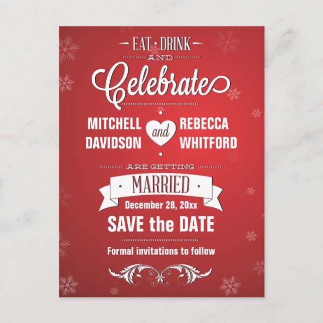 Postal De Anuncios Comer Beber y Celebrar Invierno Rojo Guardar la Fe (Anverso)