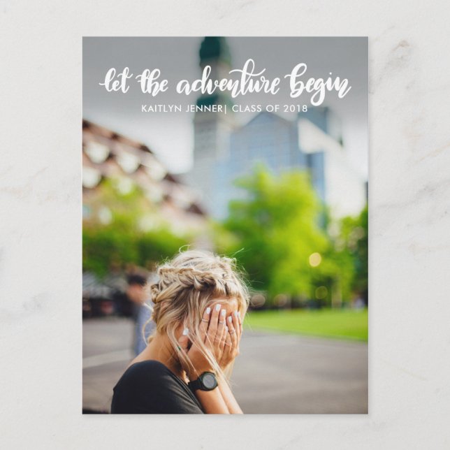 Postal De Anuncios Comienza La Aventura Letra A Mano | Graduado (Anverso)