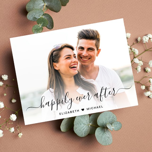 Postal De Anuncios Compromiso de superposición de imágenes en guión d (A chic happily ever after photo engagement announcement)