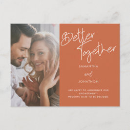 Postal De Anuncios Compromiso de Terracota con foto mejor juntos