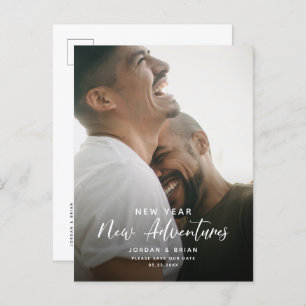 Postal De Anuncios Compromiso moderno de Año Nuevo   Adventures Scrip