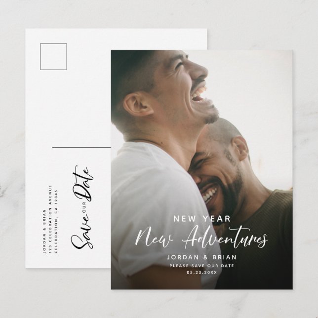 Postal De Anuncios Compromiso moderno de año nuevo | Guión divertido  (Anverso / Reverso)