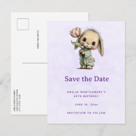 Postal De Anuncios Conejito lindo sosteniendo un tulipán