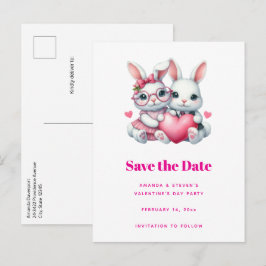 Postal De Anuncios Conejitos lindos compartiendo un corazón de San Va