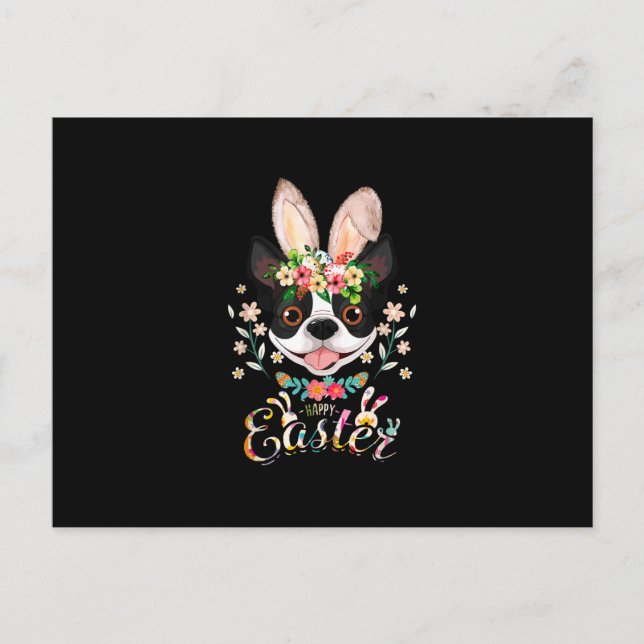 Postal De Anuncios Conejo Feliz de Pascua Amantes de Boston Terrier c (Anverso)