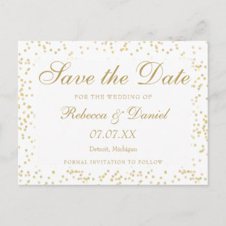 Postal De Anuncios Confeti de polvo de oro Save the Date