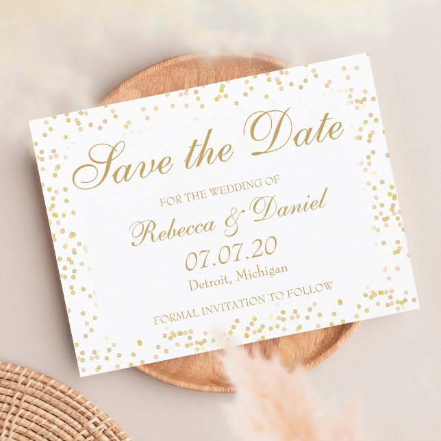 Postal De Anuncios Confeti de Polvo de Oro Save the Date (Subido por el creador)