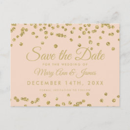 Postal De Anuncios Confeti de purpurina dorada Save The Date Rosa Blu