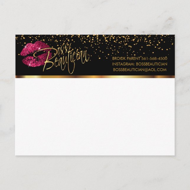 Postal De Anuncios Confeti Dorado y Labios Rosa Fuerte (Anverso)