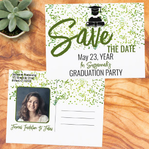 Postal De Anuncios Confeti Graduación Foto Personalizada Guardar La F