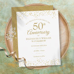 Postal De Anuncios Confetti de oro de 50 años Salven la fecha<br><div class="desc">Con un delicado confeti de polvo de oro. Personalice con su especial aniversario de oro de cincuenta años,  guarde la información de fecha en letras de moda. Diseñado por Thisisnotme©</div>