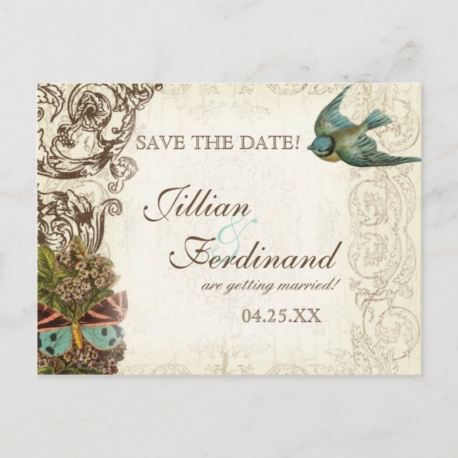 Postal De Anuncios Conjunto de Boda Botanica - Crema Beige (Anverso)