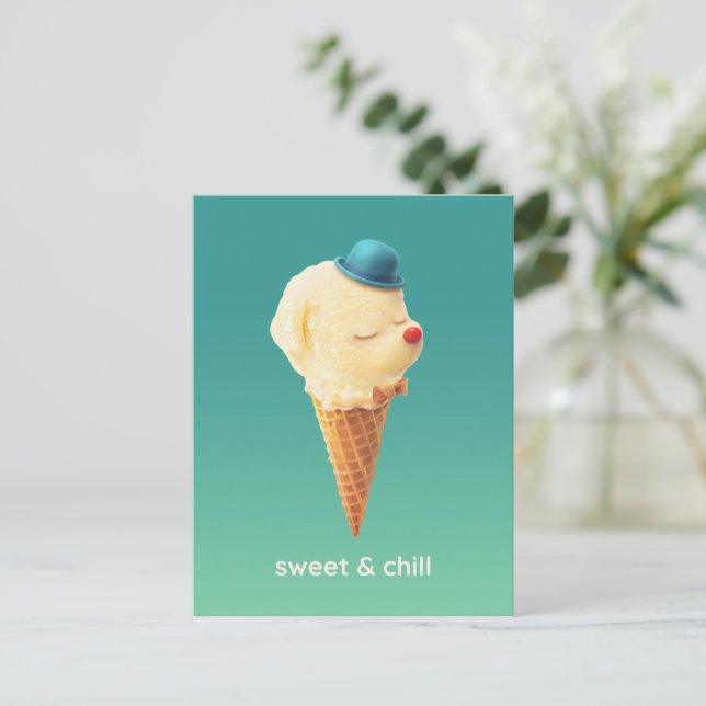Postal De Anuncios Cono Dulce: Arte de Helado de Bichon Sonriente (Anverso de pie)