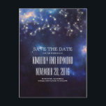 Postal De Anuncios Constellation Starry Night Sky Save the Date<br><div class="desc">Las estrellas celestes de la noche zodiacs guardan las postales de fecha</div>