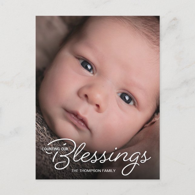 Postal De Anuncios Conteo moderno de nuestras bendiciones bebé foto r (Anverso)