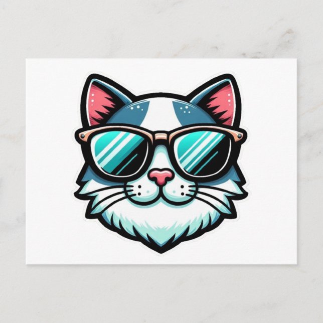 Postal De Anuncios Cool Cat Postcard – Trendy Feline Pop Art (Anverso)