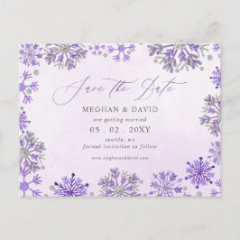 Postal De Anuncios Copos de nieve plata púrpura Navidad invierno Boda
