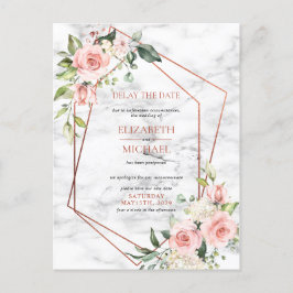 Postal De Anuncios Copper Geométrico Mármol Floral Rosa Retraso de Fe