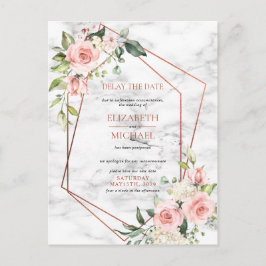 Postal De Anuncios Copper Geométrico Mármol Floral Rosa Retraso de Fe