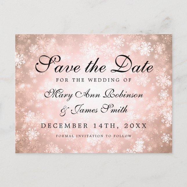 Postal De Anuncios Copper Winter Wonderland Elegant Save the Date (Anverso)