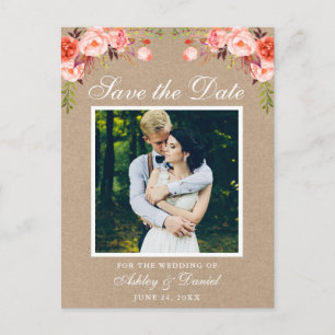 Postal De Anuncios Coral Floral Save the Date Foto Kraft