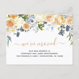 Postal De Anuncios Coral Melocotón Azul Floral Acuarela Moderno para 
