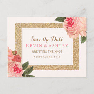 Postal De Anuncios Coral Peonies Save the Date Postcard