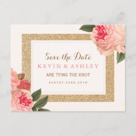 Postal De Anuncios Coral Peonies Save the Date Postcard
