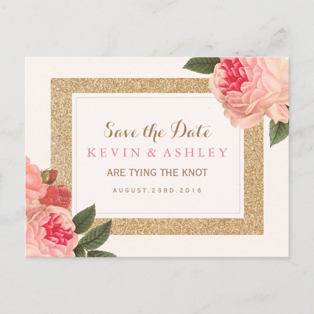 Postal De Anuncios Coral Peonies Save the Date Postcard (Anverso)