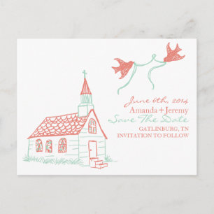 Postal De Anuncios Coral y Capilla de Menta Ahorra la Fecha de Boda