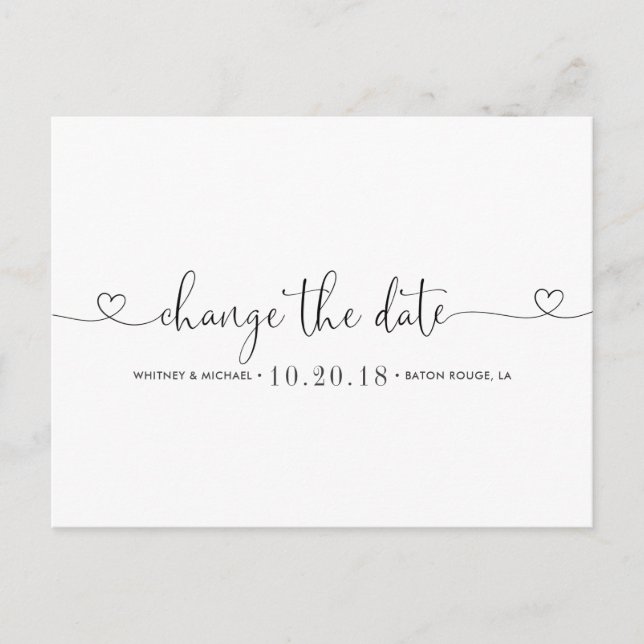 Postal De Anuncios Corazón blanco y negro cambia la fecha (Anverso)