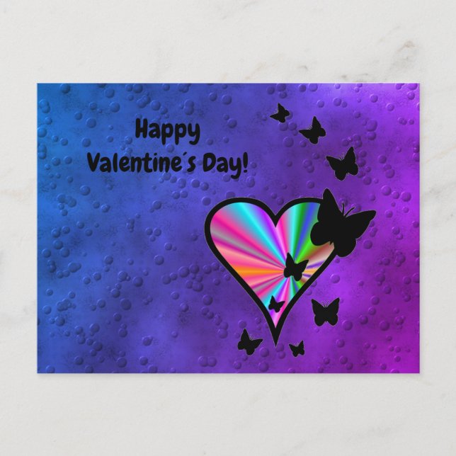 Postal De Anuncios Corazón de arcoíris y mariposa (Anverso)