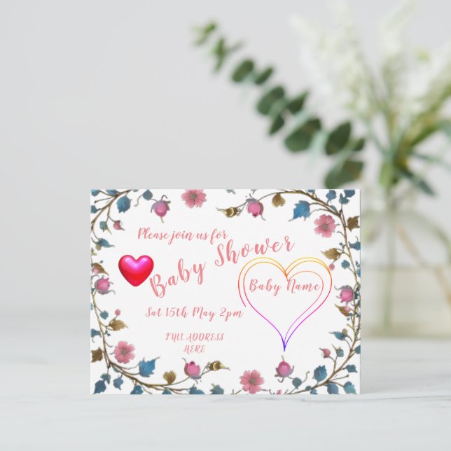 Postal De Anuncios Corazón de Baby Shower (Anverso de pie)