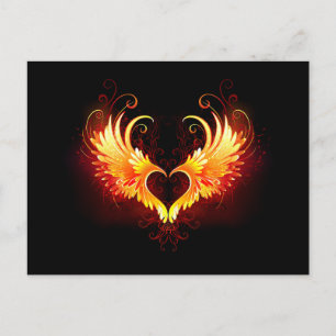 Postal De Anuncios Corazón de fuego angélico con alas