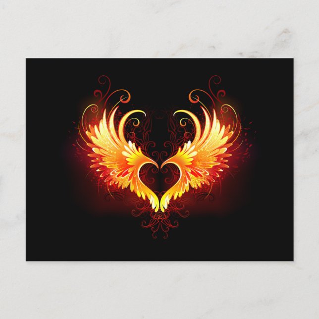 Postal De Anuncios Corazón de fuego angélico con alas (Anverso)