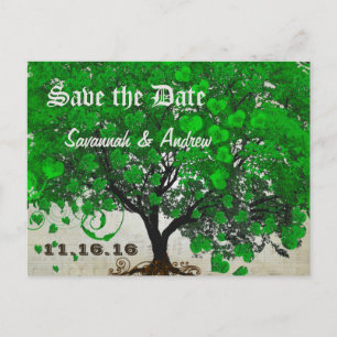 Postal De Anuncios Corazón de hoja de árbol verde esmeralda, guardar