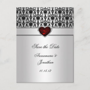 Postal De Anuncios Corazón de joya roja de Damasco negro Ahorra plata