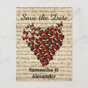 Postal De Anuncios Corazón de mariposa roja romántica, salva la fecha
